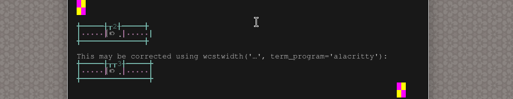 Terminal screenshot of the rendering discrepancy
