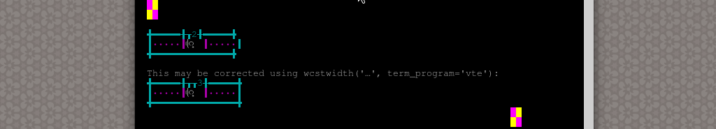 Terminal screenshot of the rendering discrepancy