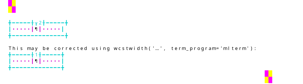 Terminal screenshot of the rendering discrepancy