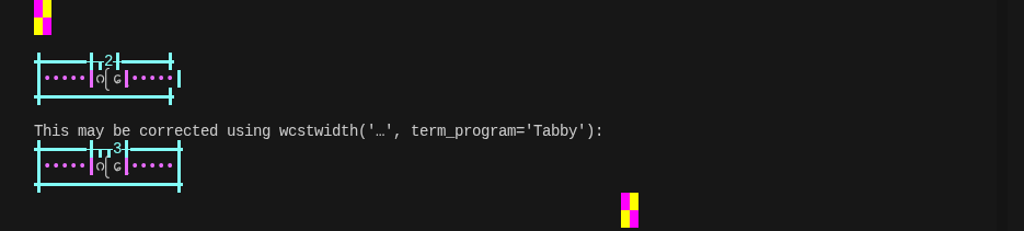 Terminal screenshot of the rendering discrepancy