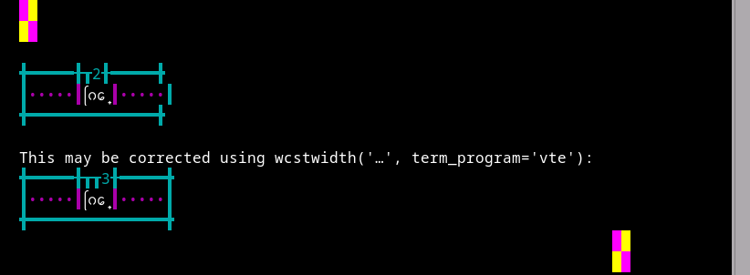 Terminal screenshot of the rendering discrepancy