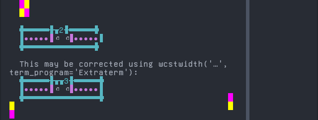 Terminal screenshot of the rendering discrepancy